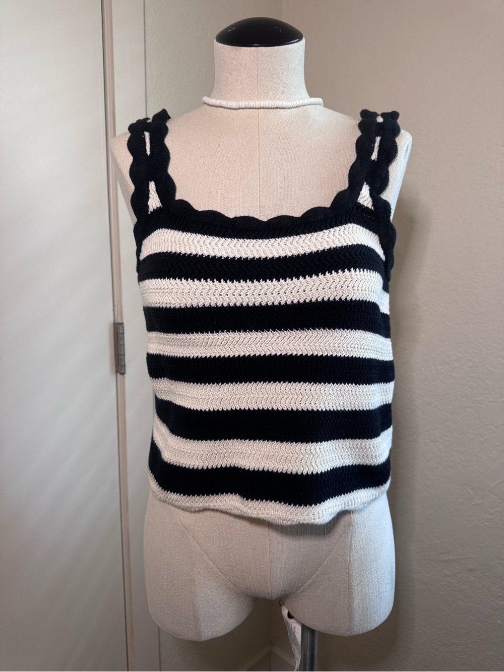 GAP Striped Crochet Tank Top - Black & White